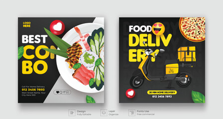 Fast food restaurant business marketing social media post or web banner template design.