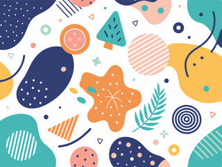 Cute doodle  background with abstract shapes and dots. Modern vector pattern for Banner