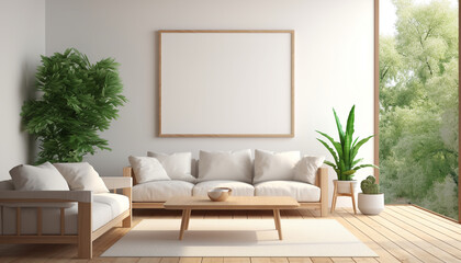 Minimalist living room subtle color accents with empty frame