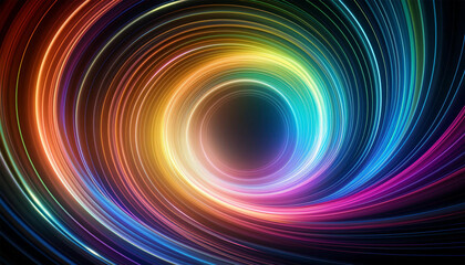 Colored circular light, style of whiplash lines, illustration.