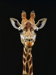 Obraz premium Close-up of a Giraffe's Face on Black Background