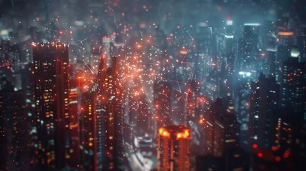 Naklejka premium Blurred city lights and glowing lines create a dreamy urban scene.