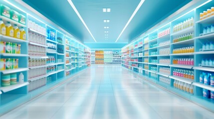 Obraz premium A large store aisle with many bottles of soda and other drinks
