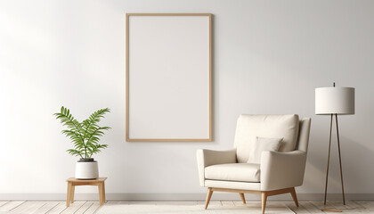 Minimalist living room subtle color accents with empty frame