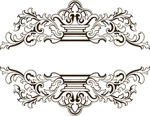 Baroque engraved. Victorian floral ornamental borders, vintage decorative frame elements. Vector illustration royal set for wedding invitation and greeting cards, ornaments romantic invitations