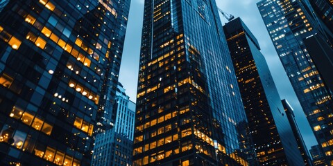 Obraz premium Tall buildings illuminated at night