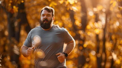 Obraz premium Overweight man jogging in the park