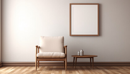 Minimalist living room subtle color accents with empty frame