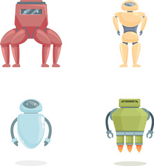 Various robot icons set cartoon vector. Modern electronic robot. Artificial intelligence