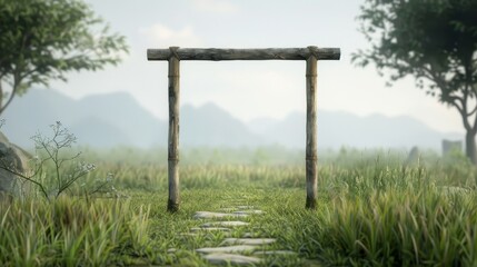 A stone bench is sitting in a grassy field