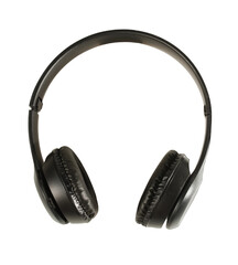 Black headphones or earphone wireless computer isolated on a blank background.
