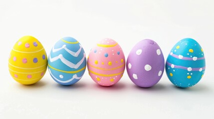 Fototapeta premium Vibrant Easter eggs on white background with clipping path Joyful Easter theme