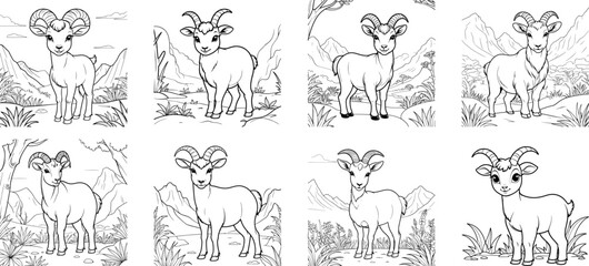 Savanna Goat coloring page and outline vector design