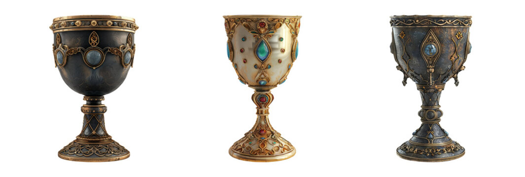 Intricately Designed Ornate Goblets with Gem Accents in Renaissance Style