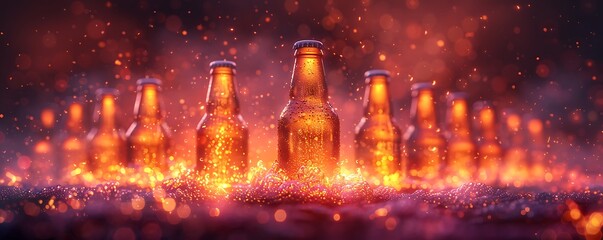 a group of bottles with flames.