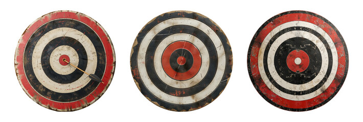 Three Vintage Bullseye Targets with Varying Condition and Colors