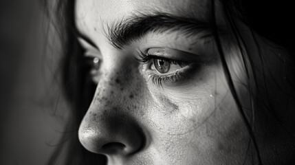 Obraz premium Elegant Close-Up Portrait of Woman with Minimalist Background. Generative AI