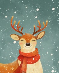 Fototapeta premium Christmas card design with minimalist reindeer, glitter shine, and cheerful typography.