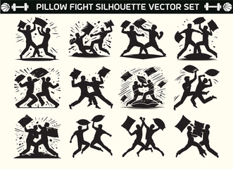 Pillow Fight Silhouette Vector Illustration