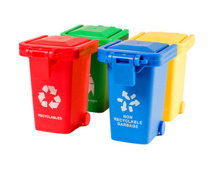 Recycling bins isolated on blank background, cutout.