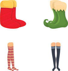 Colorful stocking icons set cartoon vector. Short or knee stocking. Trendy clothing item