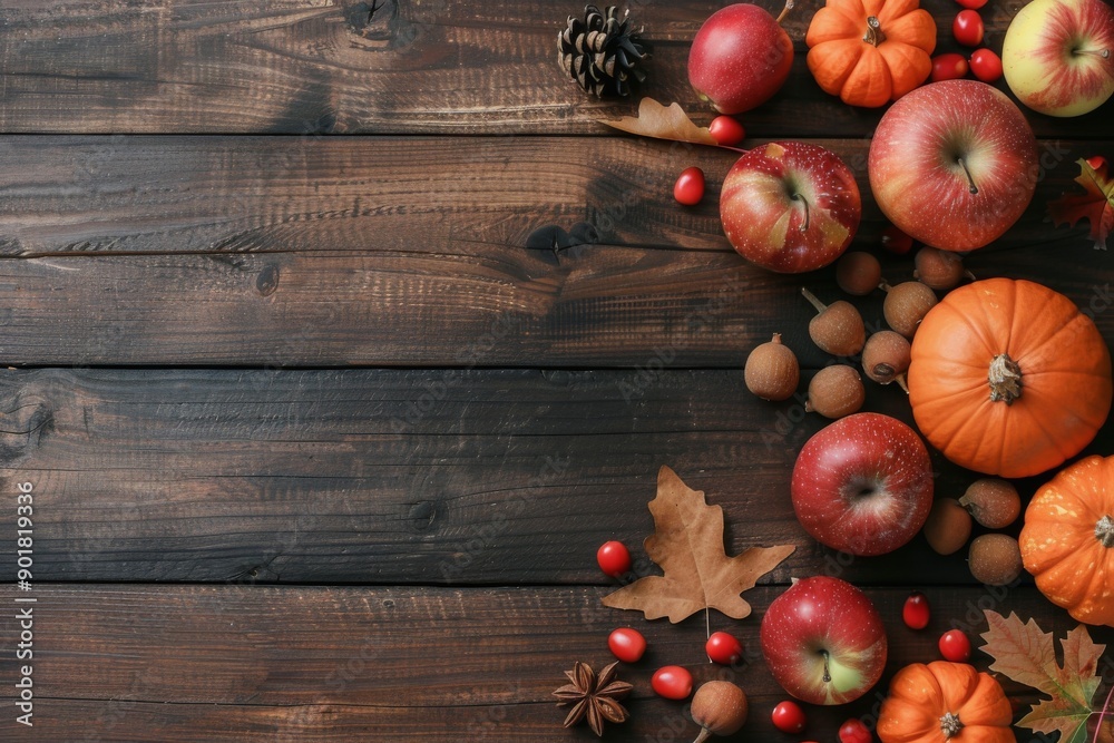 Canvas Prints Autumn Produce on Wooden Background