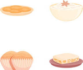 Spanish product icons set cartoon vector. Tasty spanish cuisine dish. Mediterranean cuisine