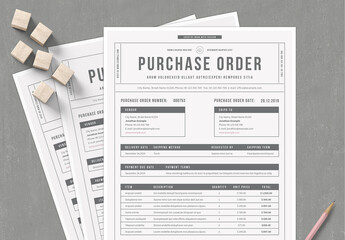 Comprehensive Purchase Order Template with many Options and Tabular Layout in Beige and Dark Gray Elements