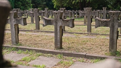 Rows of Tomb Crosses at Polish Soldiers Military Cemetery World War 2 Memorial