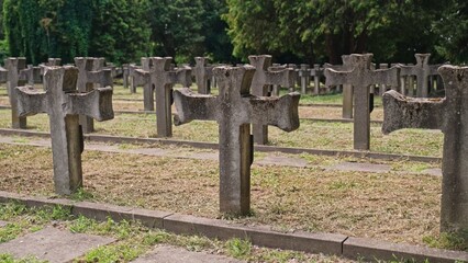 Rows of Tomb Crosses at Polish Soldiers Military Cemetery World War 2 Memorial