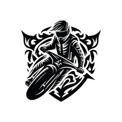 Fototapeta premium Speedway male player with ethnic tribal tattoo, gothic, pattern illustration, emblem shield badge