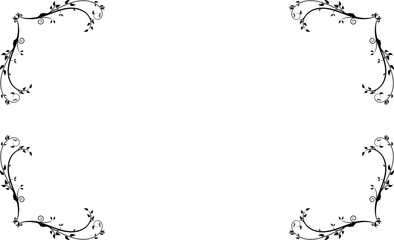 Obraz premium Doodle floral frame decorated with flowers and leaves in black and white 