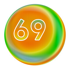 Colorful gradient sphere with number 69