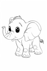 Fototapeta premium Simpatico elefantino disegnato per bambini, da colorare. Su sfondo bianco