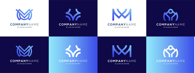 Collection of letter M with unique outline logo vector ideas. Abstract design based icon template.