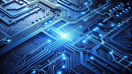 Monochrome Blue Digital Tech Background with Circuit Board.