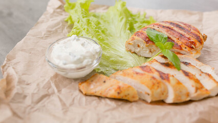 grilled chicken fillet, restaurant dish for the menu