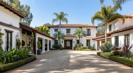 Fototapeta premium Mediterranean Home With Driveway and Landscaping