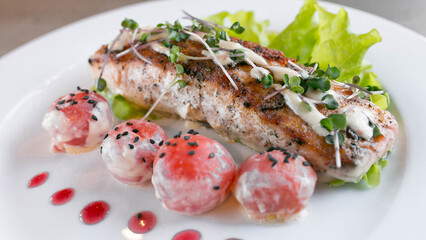 grilled salmon fillet with sauce