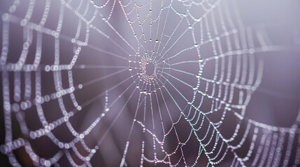Close up spider web with water drops in the early morning