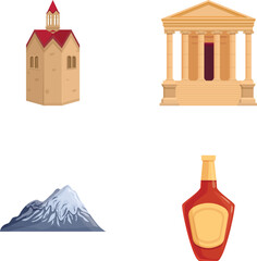 Naklejka premium Armenia landmark icons set cartoon vector. Various symbol of armenia. Travel concept