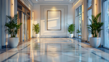 Fototapeta premium Modern hotel lobby with empty frame