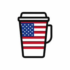 USA Patriotic Coffee Cup Silhouette Vector Line Art - American Flag Theme Clipart