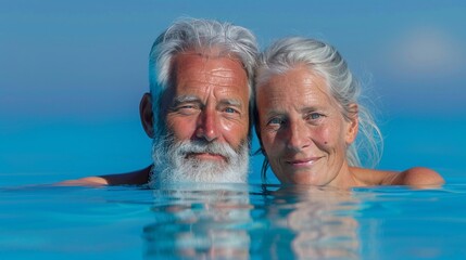 Fototapeta premium Coppia di anziani fa il bagno in piscina