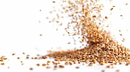 Close-up of Organic White Sesame seeds (Sesamum indicum) or white Til with shell in white ceramic bowl with the gradient background of White Sesame seeds. Close-up of Organic White Sesame seed
