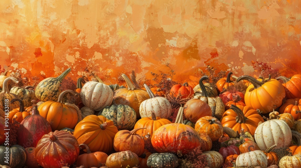 Canvas Prints Autumn Harvest of Pumpkins and Gourds.