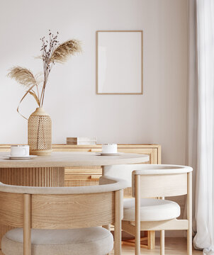 Home mock up, cozy modern dining room interior background, 3d render