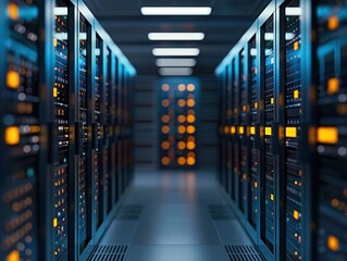 Securing Sensitive Data: Ethereal Server Room Background with Copy Space for Data Privacy Concepts - Blend Mode Data Storage Backdrop