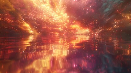 Abstract starry sky with water reflection.