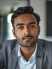 Obraz premium A professional businessman's face with suit and tie, suitable for corporate or business-related uses